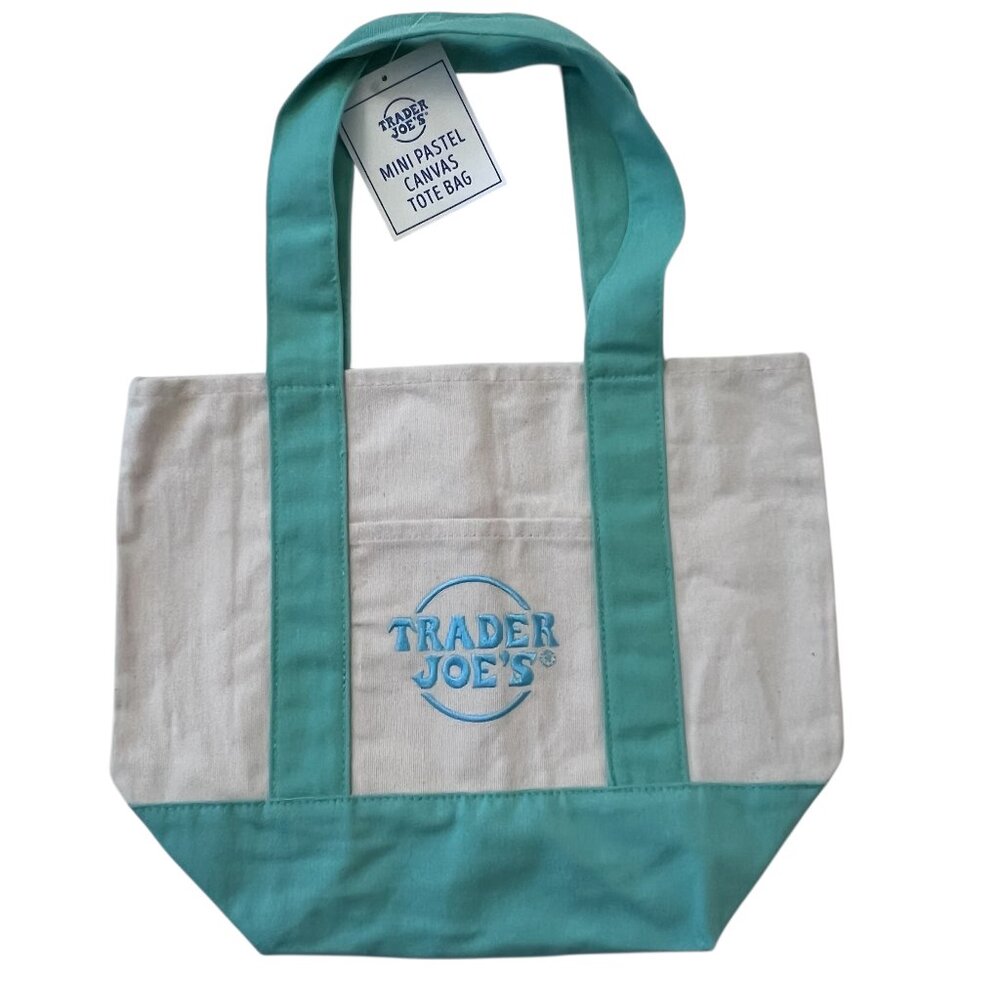 Trader Joe's 2026 Spring Mini Pastel Canvas Tote Bag Mint Green Limited Edition